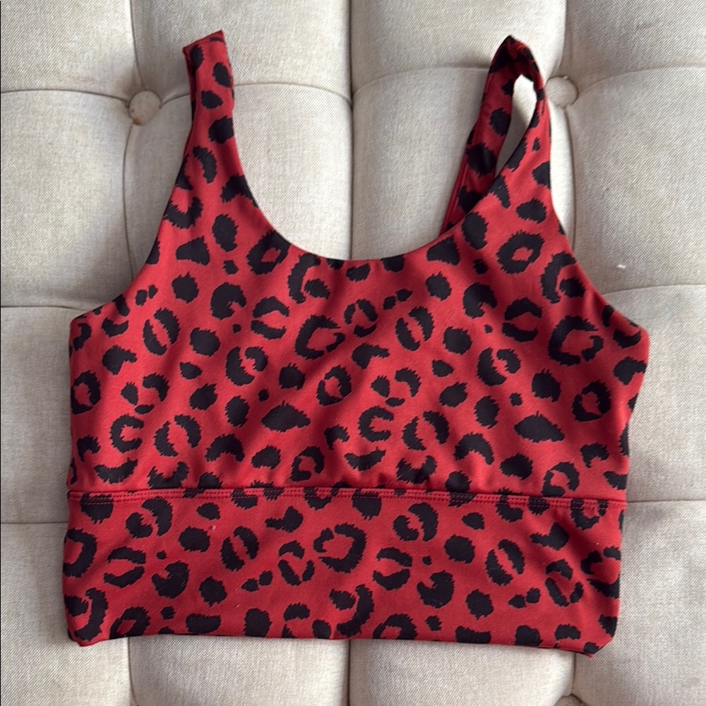 Leopard Print Red and Black Women's sports bra